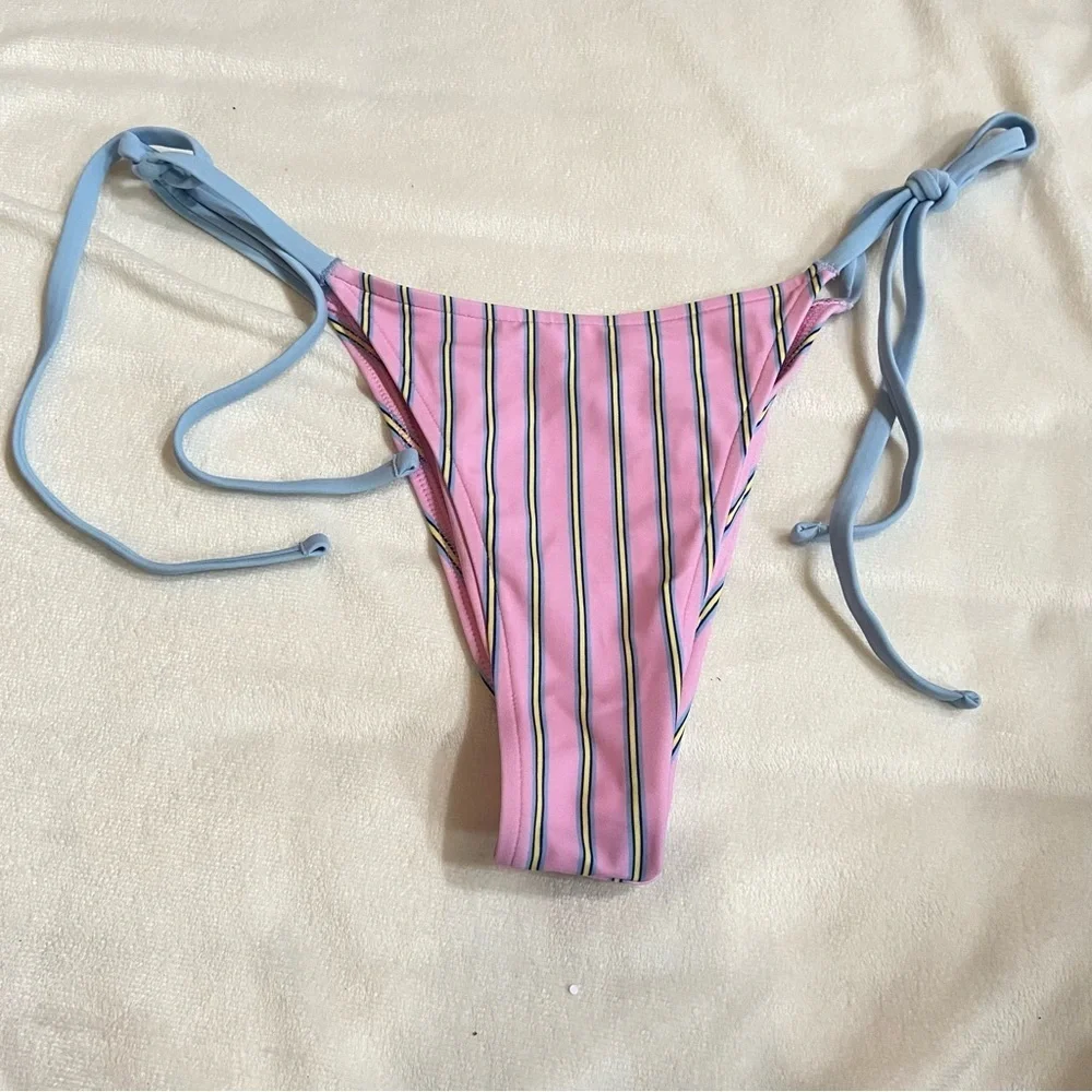 New! Frankie's Bikinis x Pink Rosemary Striped Bikini Bottom M 1517
